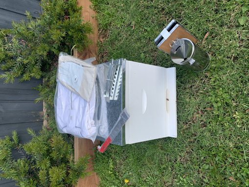 Picture of 8 Frame Established Beehive w/ protective gear + tools